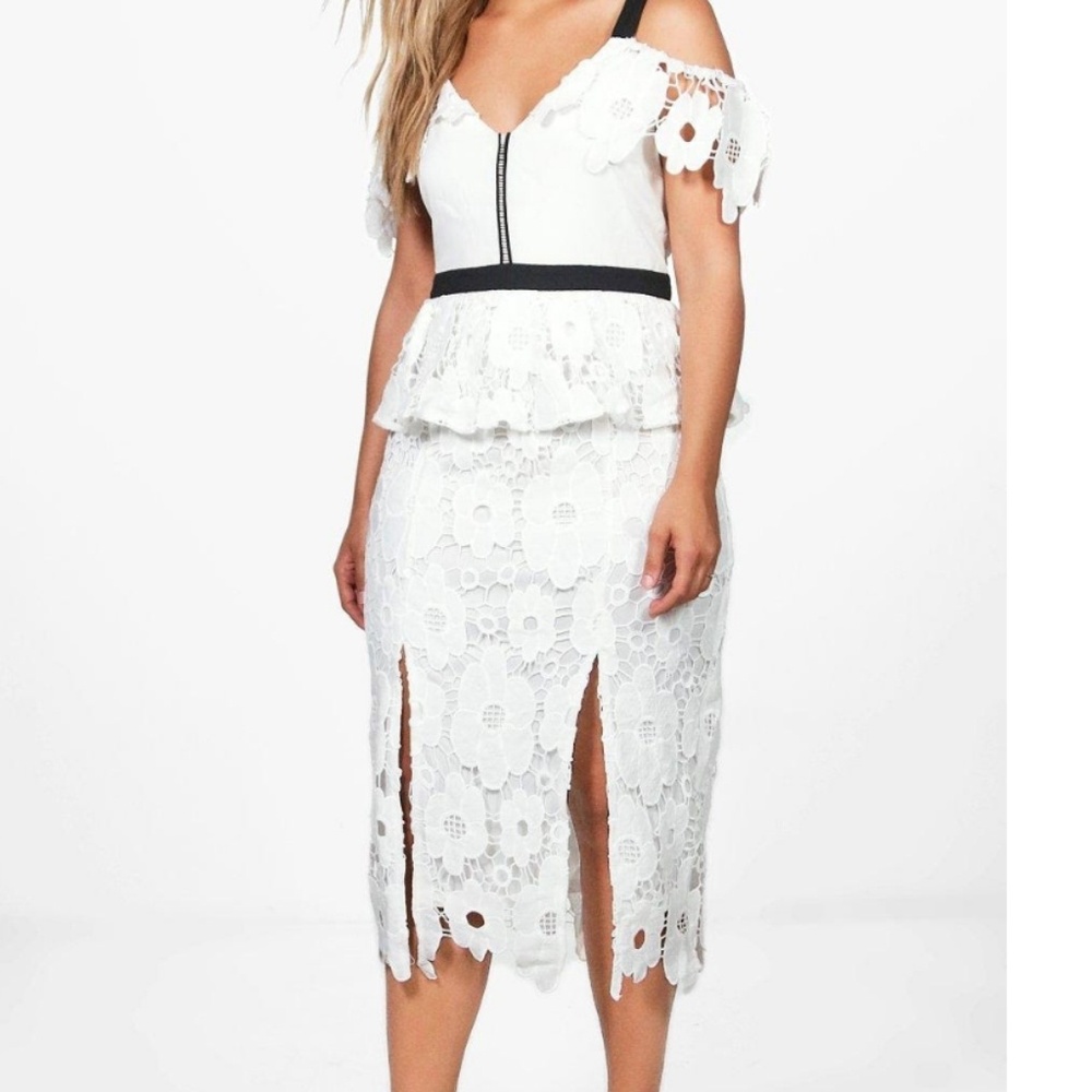 Boohoo lace white dress
